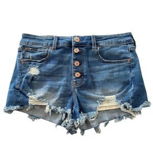 American Eagle Hi-Rise Shorties Shorts Super Stretch Size 8 Distressed Raw Hem